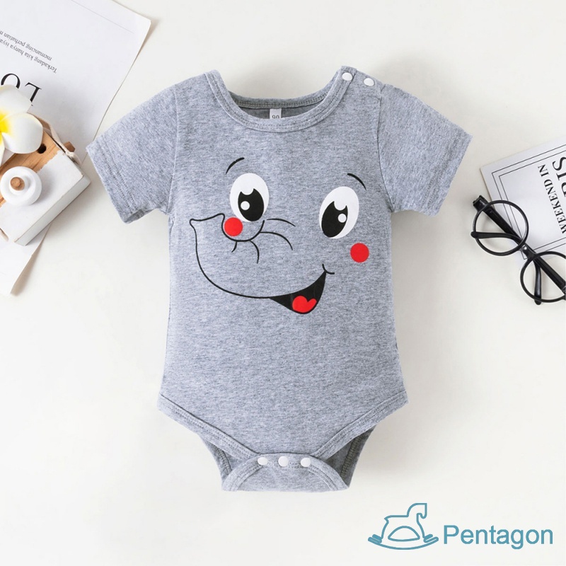 Bộ 3 Món Áo Liền Quần Tay Ngắn + Quần Short + Nón In Hình Voi Dễ Thương Cho Bé Sơ Sinh