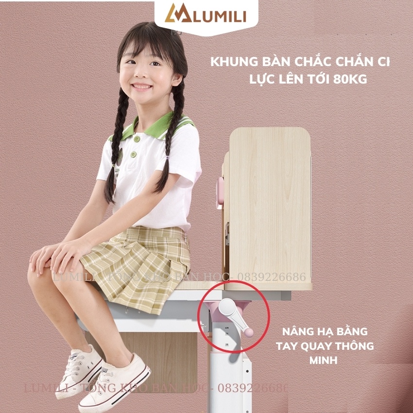 Bàn học chông gù cao cấp cho học sinh thông minh chống gù, chống cận 303 kèm kệ sách lớn 110cm tặng kèm đèn học giá đỡ