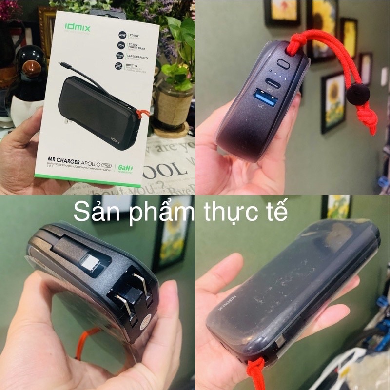 Sạc dự phòng 20000mAh PD 30W Kiêm Củ sạc tường IDMIX Mr Charger APOLLO CH08 PD 65W 1C-1A
