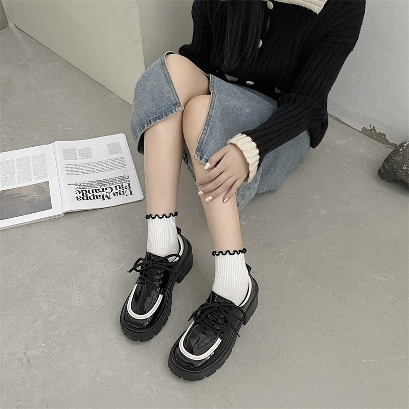 Giày Da Mũi Tròn Đế Dày Phong Cách Retro Cho Nữ