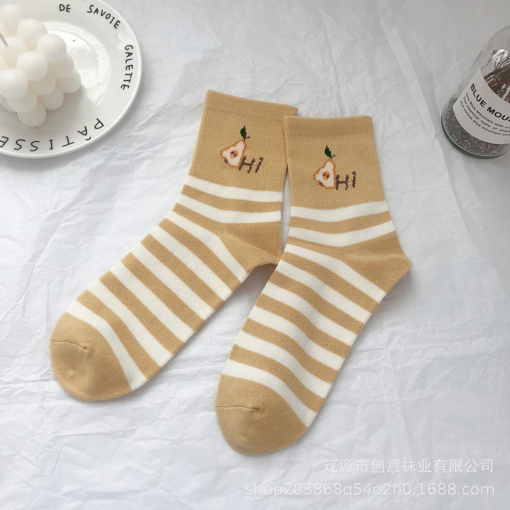 Tất cổ cao nữ Dễ thương In hình Trái cây Vớ Cao cổ nữ Cute Cotton Thu Đông Ulzzang