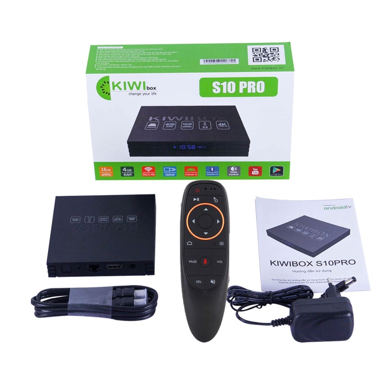 Android Kiwibox S10 Pro có ĐK giọng nói G10S TV Box - Ram 4GB Rom 16Gb, Android 10, cấu hình cực mạnh- Hàng Chính Hãng