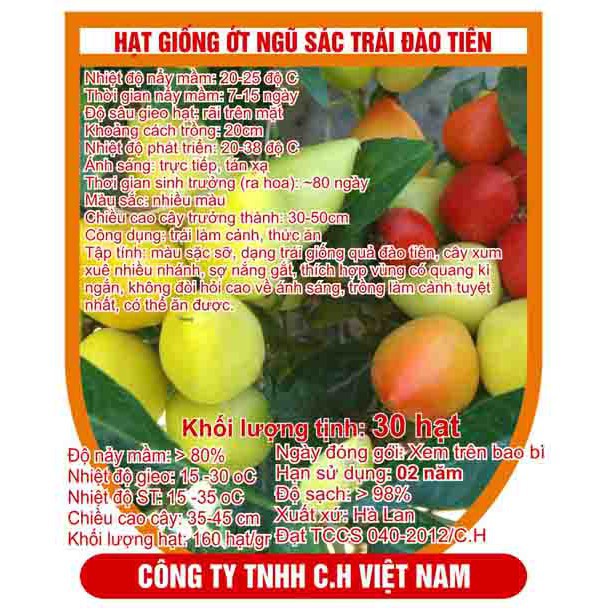 Hạt giống Ớt ngũ sắc trái đào tiền (30 hạt)