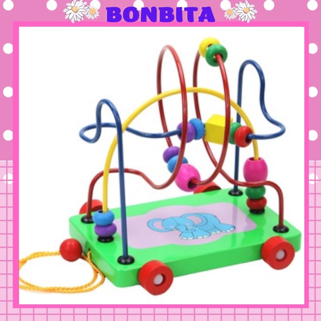 Đồ chơi thông minh - Xe Kéo Luồn Hạt gỗ Giúp Bé Phát triển Trí tuệ