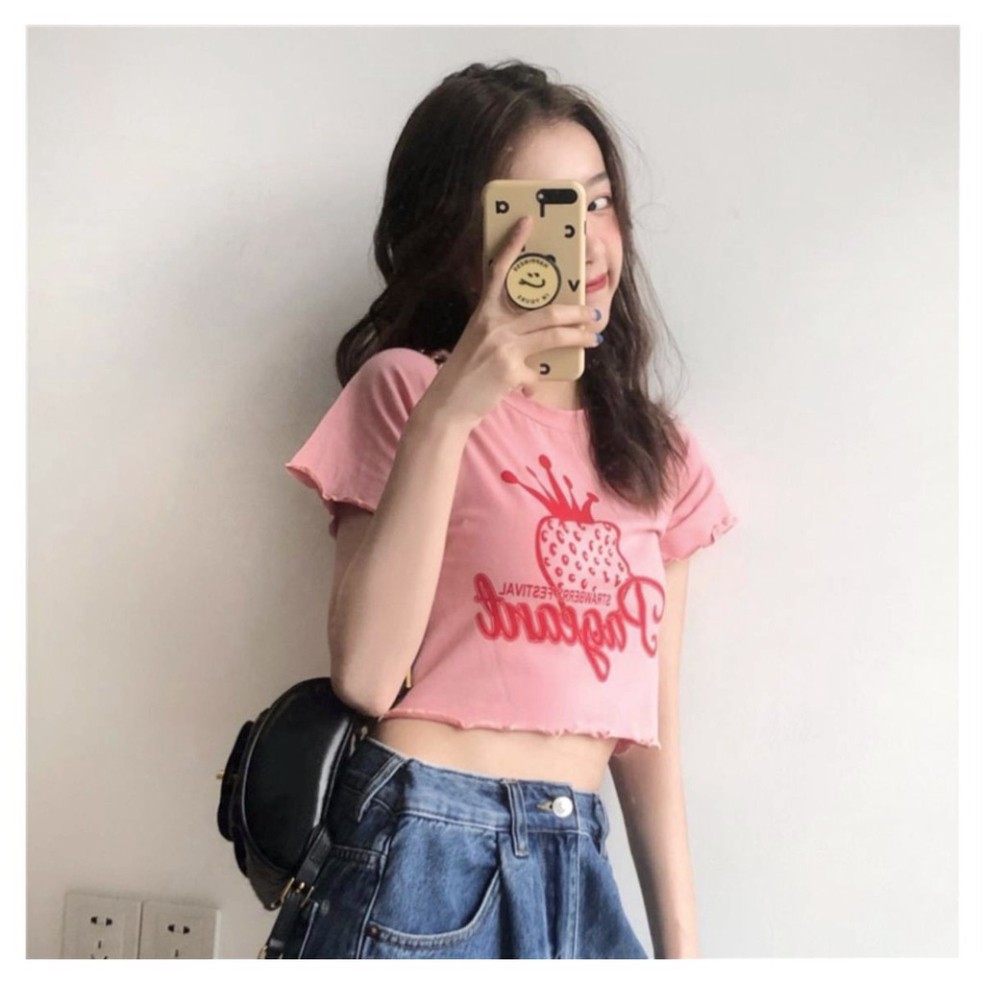Áo Croptop Thời Trang, Áo Croptop Cộc Tay Vải Cotton Mêm, Mát Thời Trang