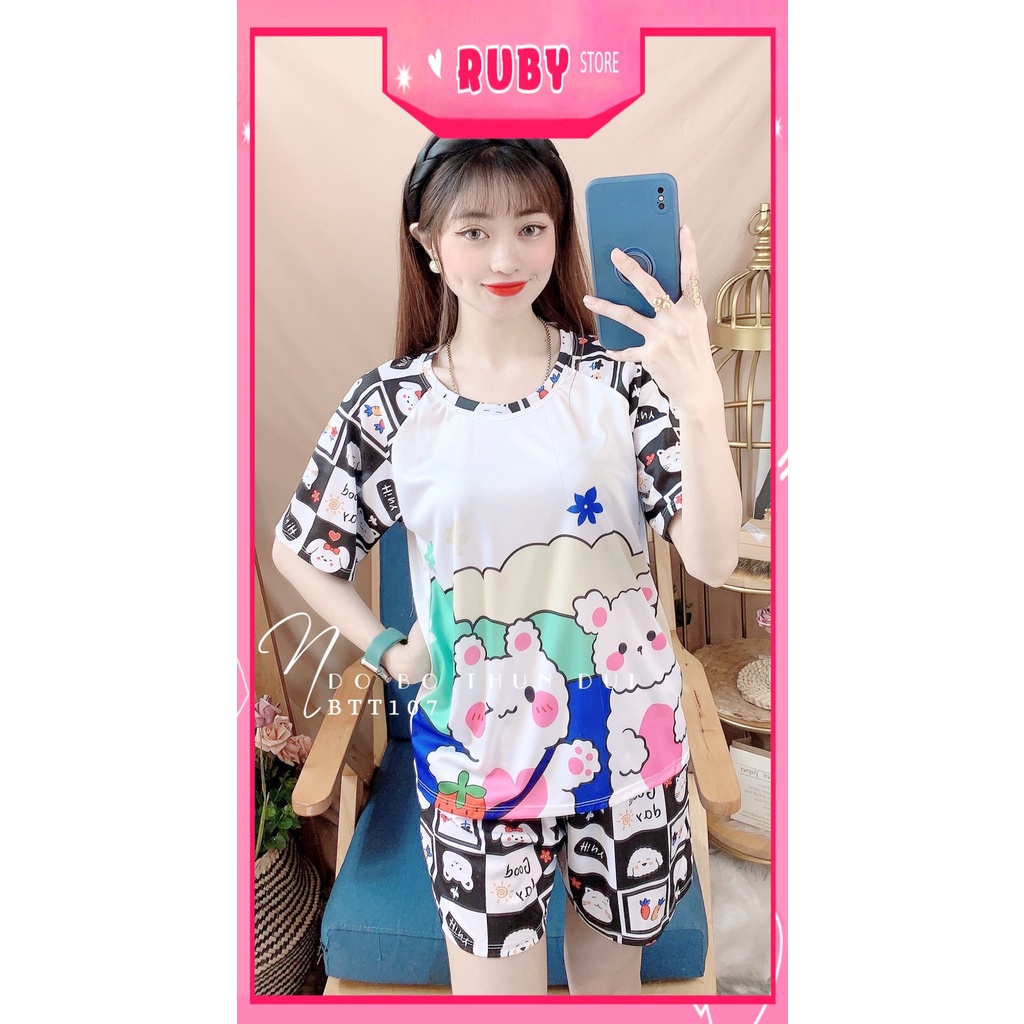 Đồ bộ thun đùi cho nữ mặc nhà chất vải mềm mát in hình hoạt hình dễ thương BTT107