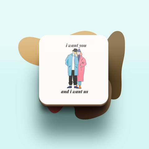 Miếng lót ly uống nước chống thấm nước bảo vệ bàn khỏi đồ uống in hình dễ thương I want you and i wa