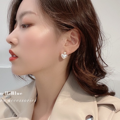 Bông tai trái tim ngọc trai nhân tạo hoa tai nữ tình yêu