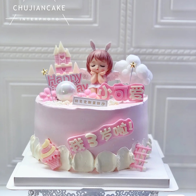 Trang trí bé gái thiên thần có cánh nhỏ - váy hồng