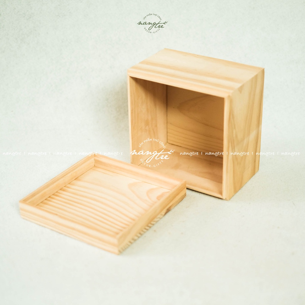 Hộp gỗ vuông nắp đậy, square wooden box