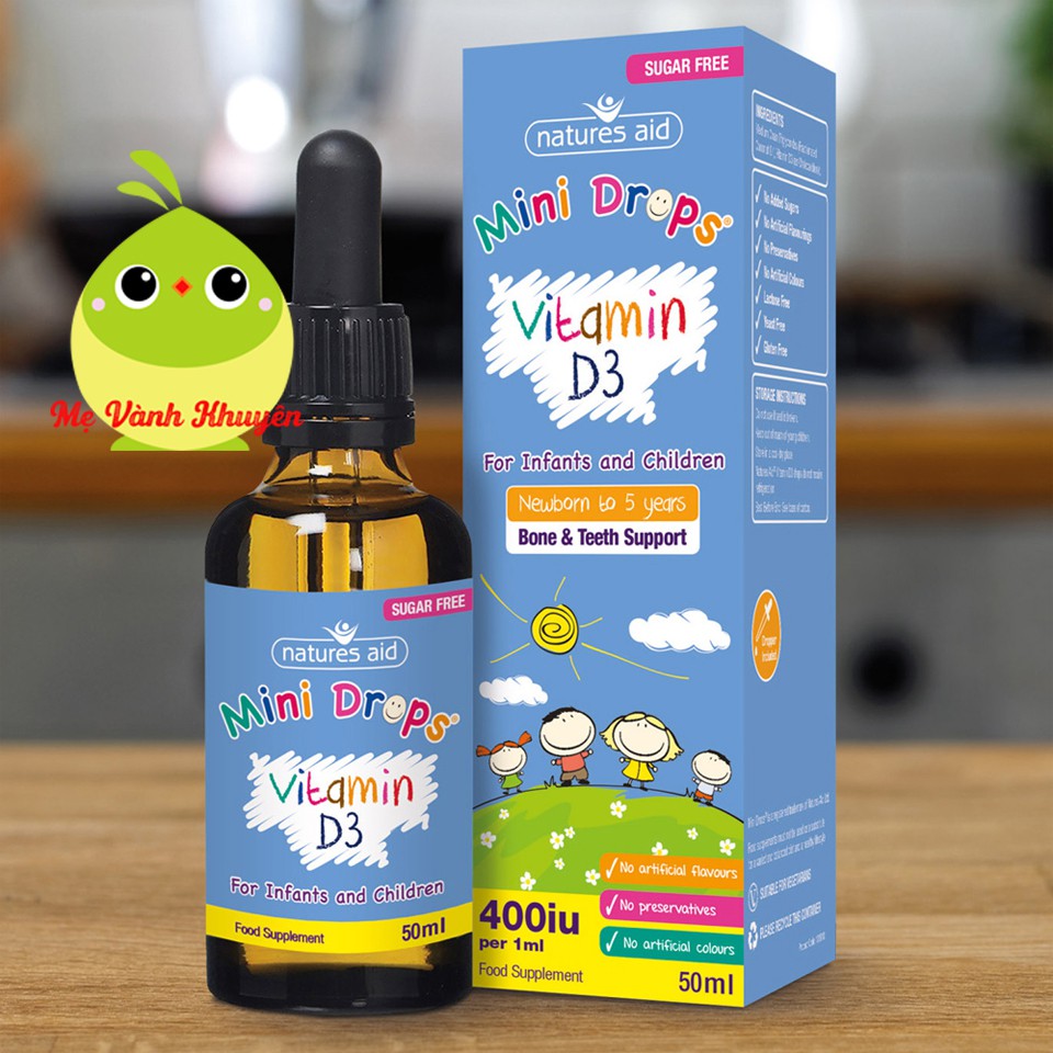 [Mã MKBC25 giảm 80K đơn 1Tr] Vitamin D3 400IU Natures Aid Mini Drops Vitamin D3, UK (50ml giọt)