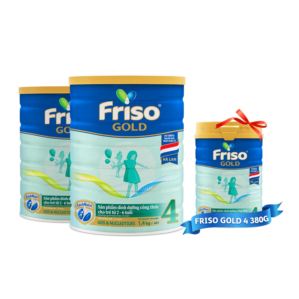 [Tặng 1 Lon Friso Gold 4 380gr] Combo 2 Sữa Bột Friso Gold 4 1400g