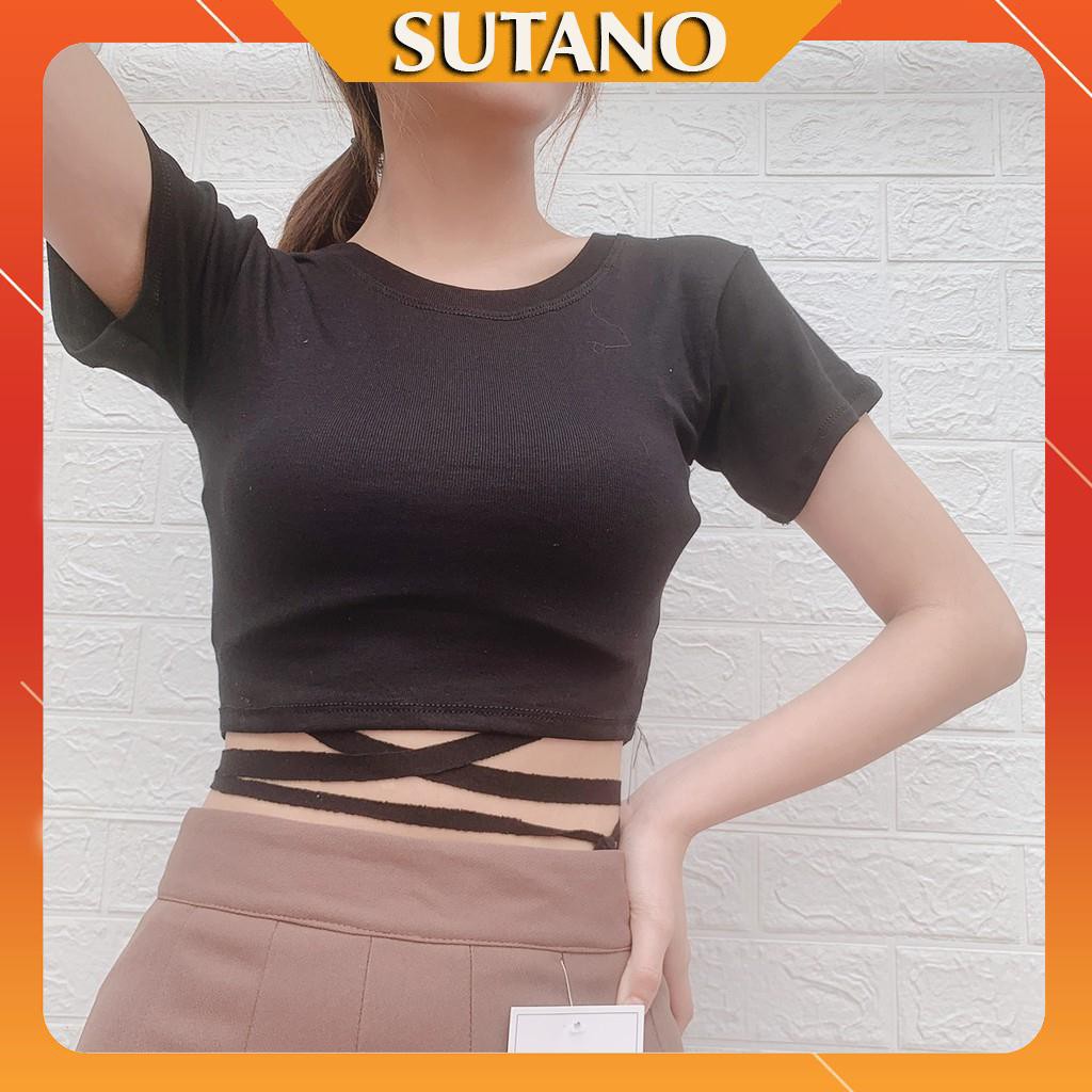 [Mã FAMAYWA giảm 10K đơn 50K] Áo Croptop Đan Dây Eo Phông thun body dáng ôm basic màu ĐEN | TRẮNG A341 | BigBuy360 - bigbuy360.vn