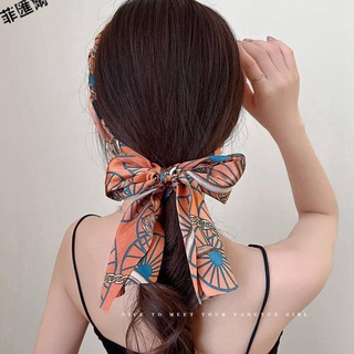 Bờm Cài Tóc Nữ Tết Dây Lụa Hoạ Tiết Siêu Xinh