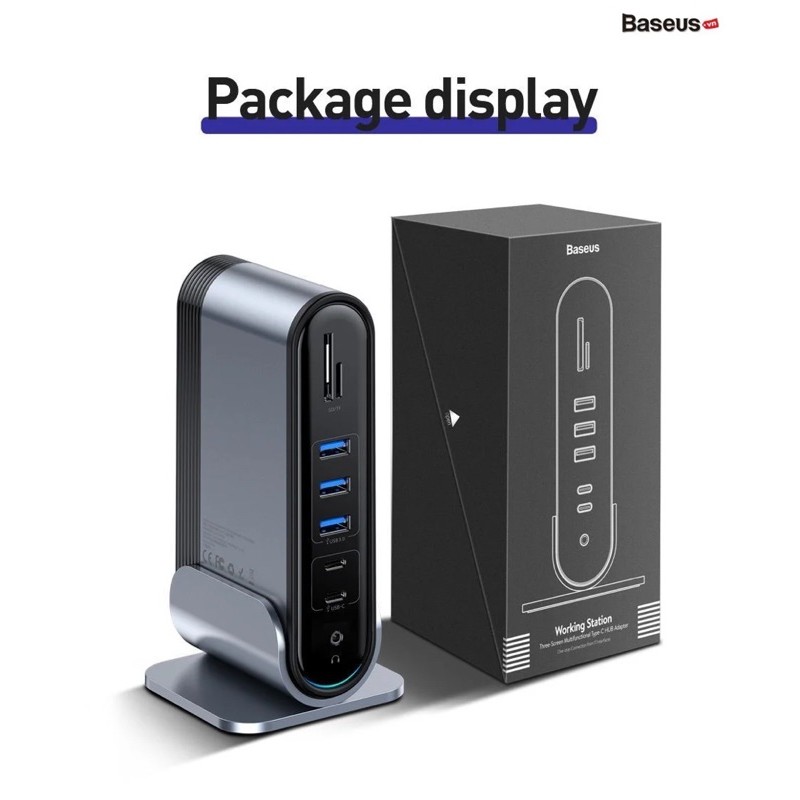 Hub chuyển đa năng Baseus Working Station Three-Screen Multifunctional Type-C HUB Adapter 17 in 1