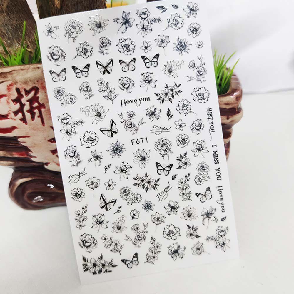 QQMALL Miếng Dán Trang Trí Móng Tay Hình Hoa Bướm Phong Cách Retro Thời Trang