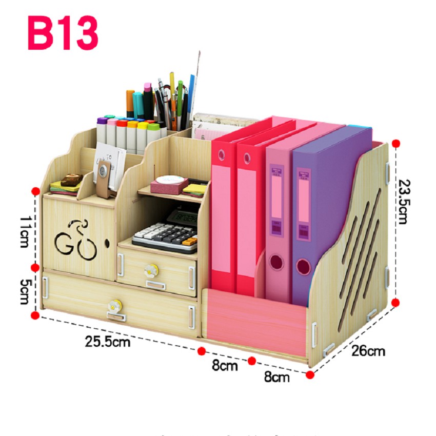 Kệ sách gỗ để bàn, để tài liệu B13 có nhiều ngăn tiện lợi size 41.5*26*23.5cm.