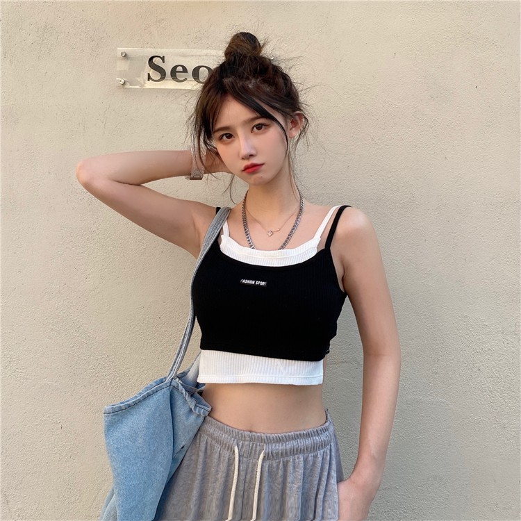 Cocory vn Áo thun 2 dây dệt kim phong cách Hàn Quốc gợi cảm cho nữ