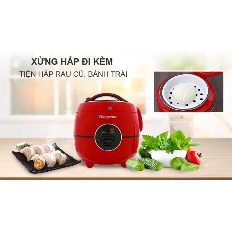 Nồi cơm điện Kangaroo 1.2 lít KG822 đỏ hàng mới %