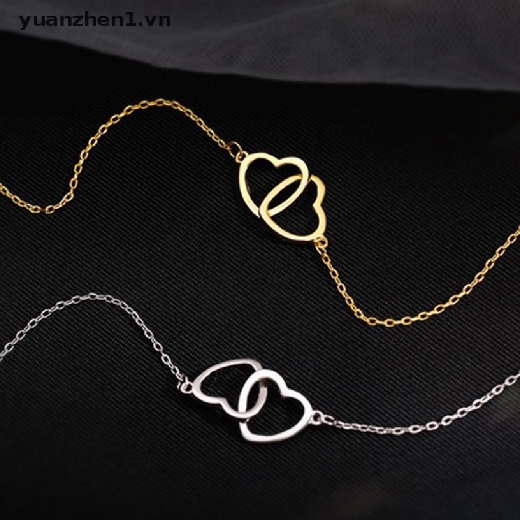 Vòng cổ hình trái tim đôi bằng thép không gỉ xinh xắn