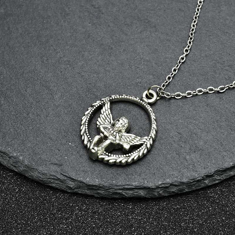 XiaoboACC Dây Chuyền Phối Mặt Hình Thiên Thần Bằng Thép Titan Phong Cách Hiphop Hàn Quốc