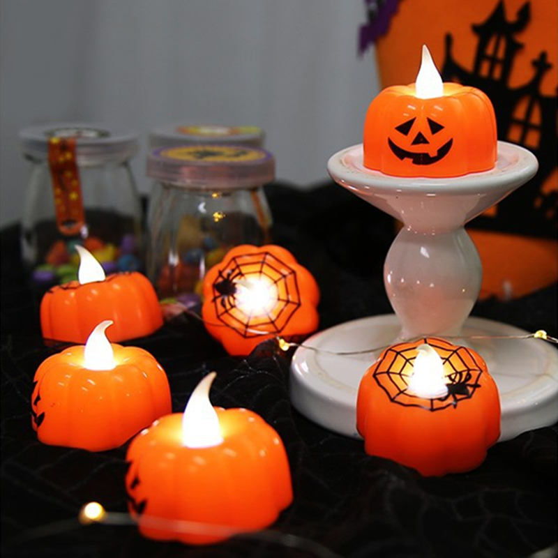 Đèn LED nến không lửa trang trí Halloween hình quả bí ngô