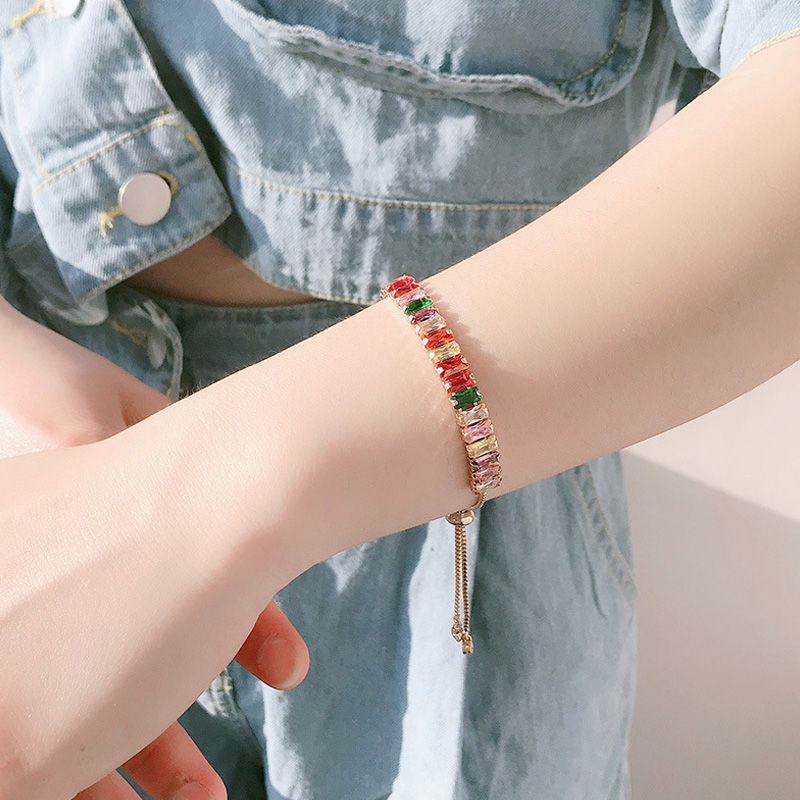 Vòng Tay Đính Đá Zircon Nhiều Màu Sắc Có Thể Điều Chỉnh Cho Nữ
