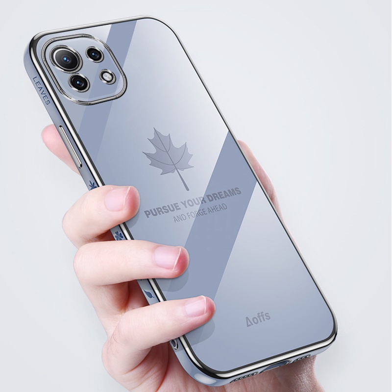 Ốp điện thoại dáng vuông Koosuk mạ silicon mềm họa tiết lá phong cho Xiaomi Mi11 Lite Mi 11 10 9 10T Pro