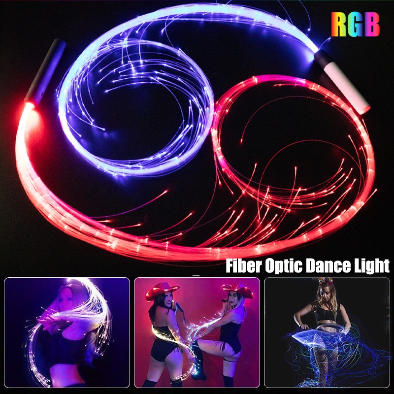 Disco Dance Party Whip LED Fiber Optic Dancing Battery Power 7 Colors 4 Glowing Modes Sparkle Flow Toy 360° Swivel Rave EDM