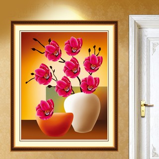 (ĐÃ ĐÍNH)Tranh đính đá thành phẩm BÌNH HOA 47x58cm DF AH71282