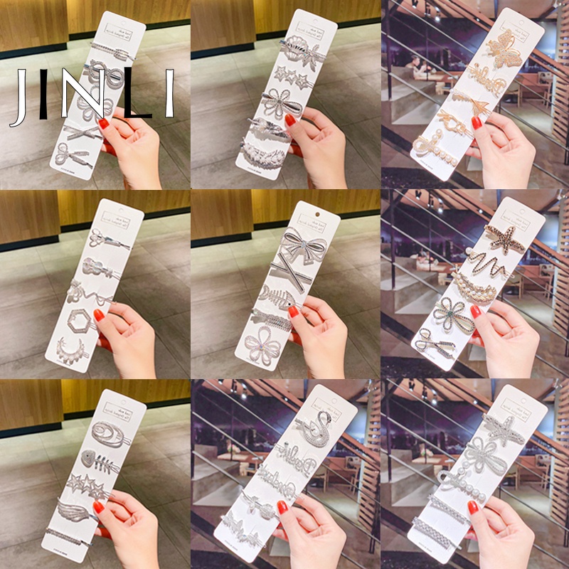 Bộ kẹp tóc hình gấu và hoa đính đá thời trang cho nữ