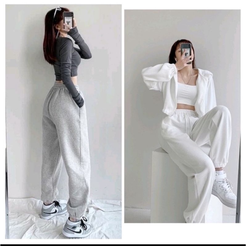 Quần jogger nữ dài ống rộng- quần alibaba bo gấu trẻ trung cá tính