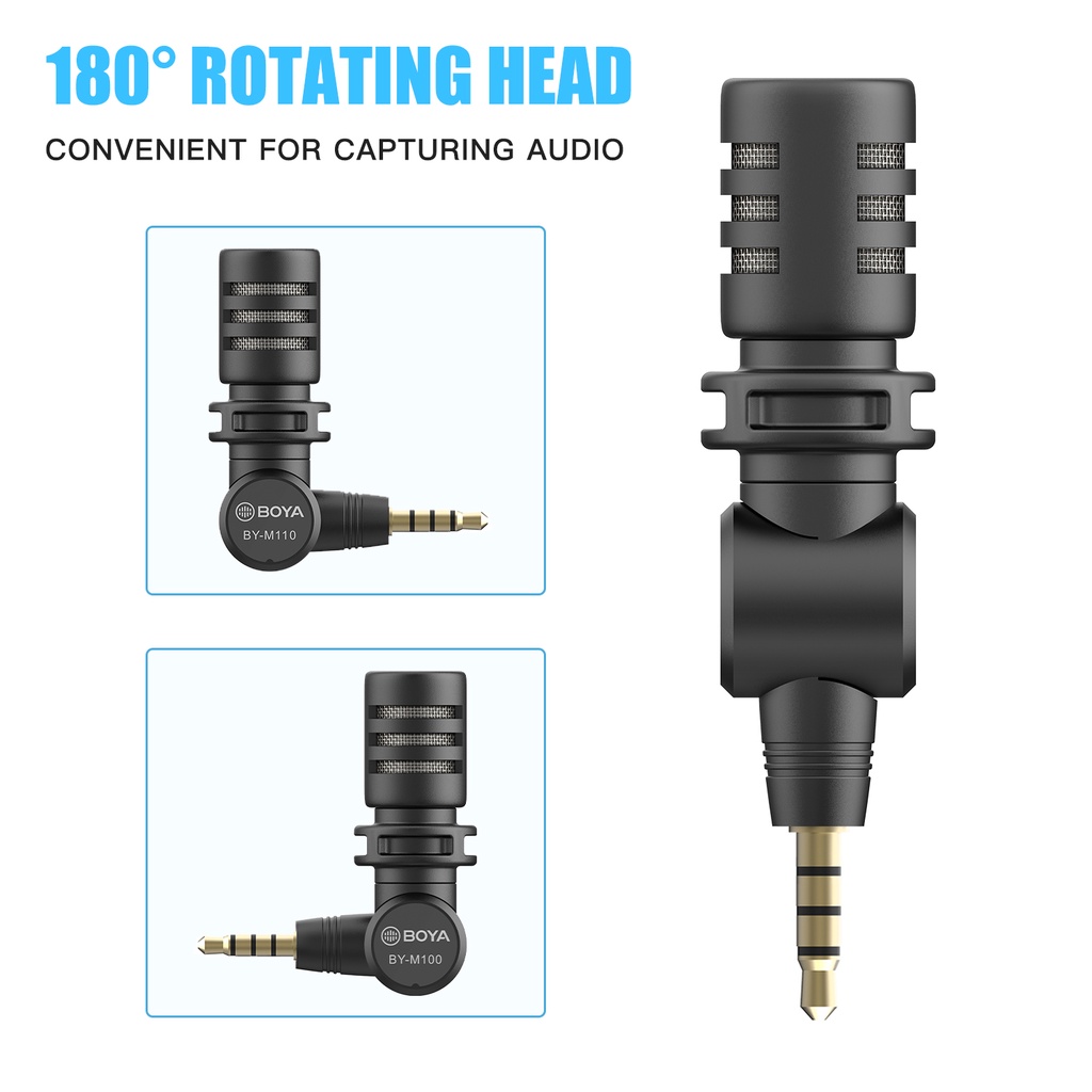 Micro BOYA BY-M110 đa hướng giắc cắm 3.5mm xoay 180 độ mini cho điện thoại thông minh/ máy tính bảng/ laptop