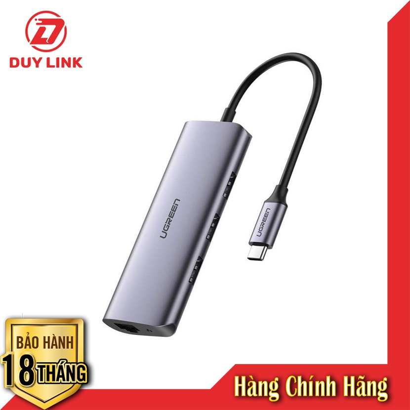 Ugreen 60718 USB Type C Bộ chuyển đổi sang 3 cổng USB 3.0 và Giga Lan hỗ trợ nguồn micro usb