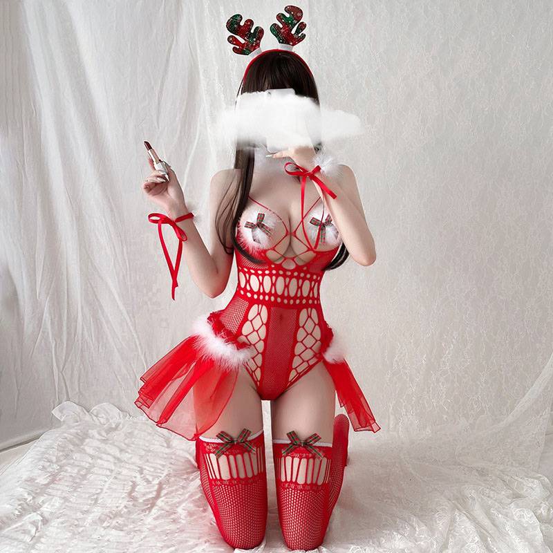 Bộ đồ lót một mảnh phối lưới hóa trang giáng sinh gợi cảm cho nữ