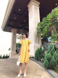 Đầm chấm bi dập nhăn