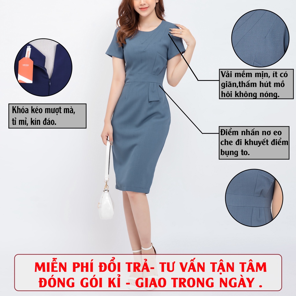 Đầm trung niên ôm body công sở AMYRA, thiết kế nơ eo dự tiệc cao cấp sang trọng mặc đi làm, đi tiệc cho mẹ  DA721