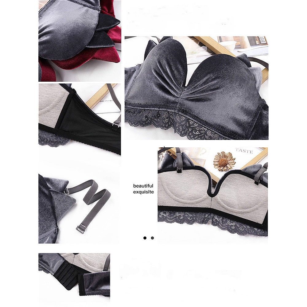 Gold velvet underwear gathered sexy lace no rim bra set | BigBuy360 - bigbuy360.vn