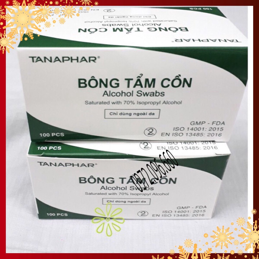 Hộp 100 bông tẩm cồn ALCOHOL SWABS sát khuẩn, sát trùng