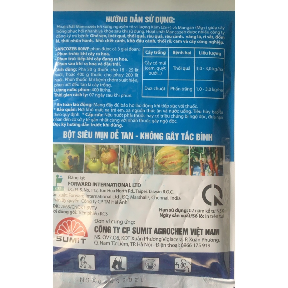 Sản phẩm Mancozeb 80 màu xanh M8 gói 50gr