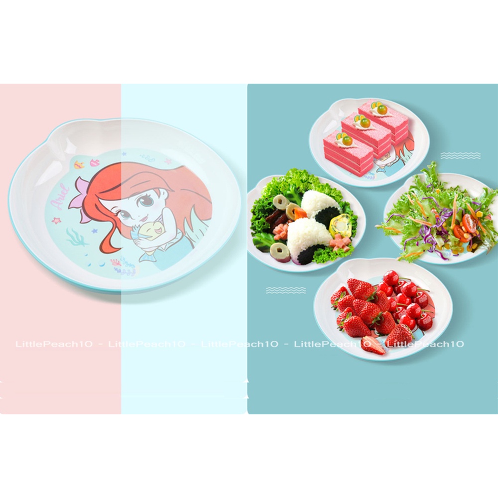 Đĩa Dĩa ăn dặm Melamine tròn Disney cho bé các công chúa Princess Frozen Elsa Ariel  kiểu mới 2022