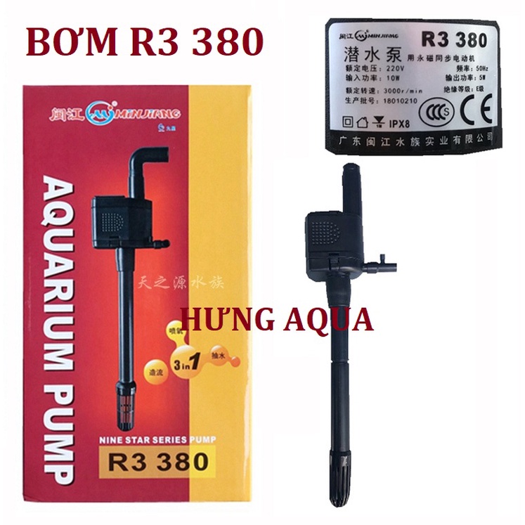Máy bơm nước hồ cá, máy bơm bể cá chìm R3 380/ R3 580 3 trong 1: vừa bơm, lọc và thổi oxy chạy êm, bền, tiết kiệm điện