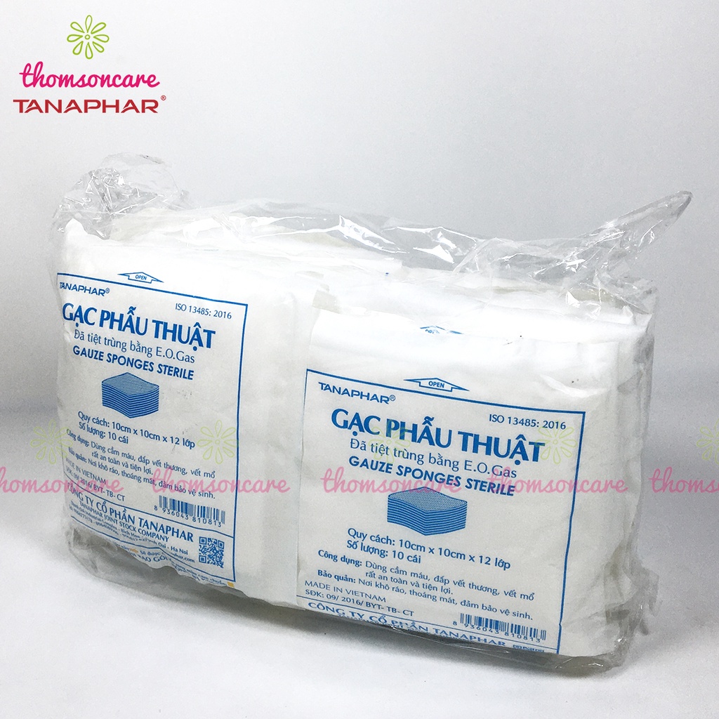 Bịch 10 gói gạc băng vết thương Tanaphar, gạc phẫu thuật tiệt trùng