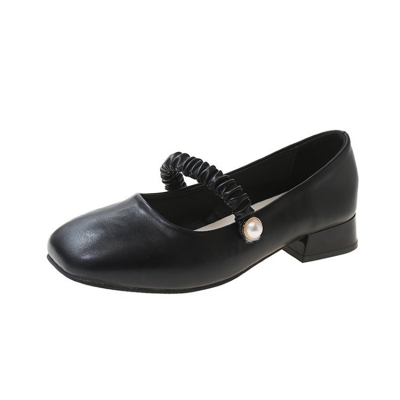 (HÀNG CÓ SẴN) 833 Giày cao gót da mềm quai ngang nhún bèo BIG SIZE 40-43