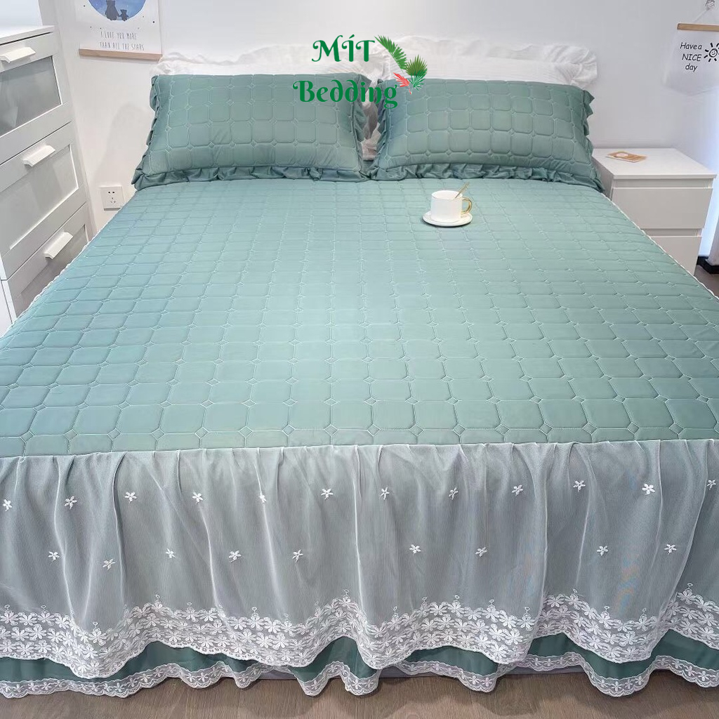 Ga trải giường cao su non, phủ bèo ren công chúa cao cấp, Ga mềm mịn sang trọng lịch sự quyến rũ