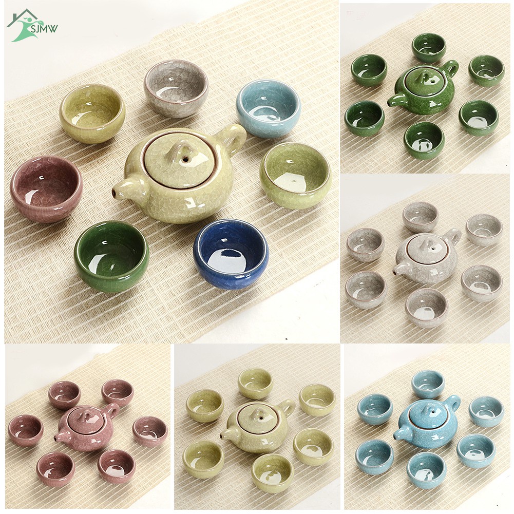 Bộ Ấm Chén Trà Bằng Gốm Sứ Có 6 Cốc Phong Cách Trung Hoa
