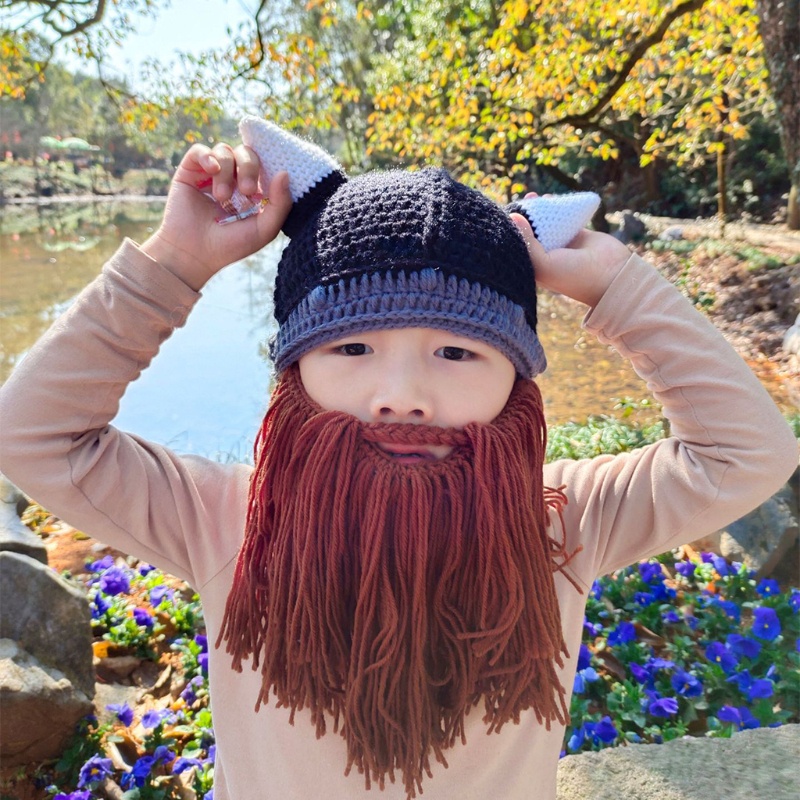 Set 2 Nón Len Kèm Râu Giả Phong Cách Viking Cho Gia Đình