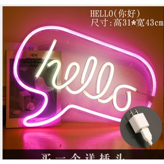 Đèn led neon chữ hello open trang trí cửa hàng size to