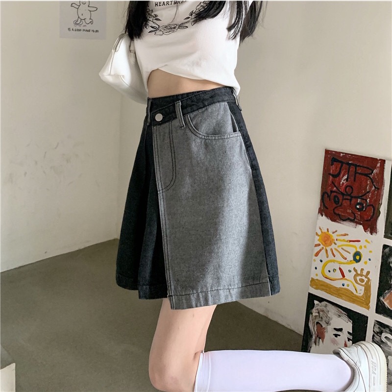 Chân Váy Jeans Lưng Cao Thời Trang Hàn Quốc
