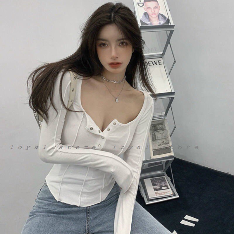 Áo Thun Gân Tay Dài Cúc Bấm